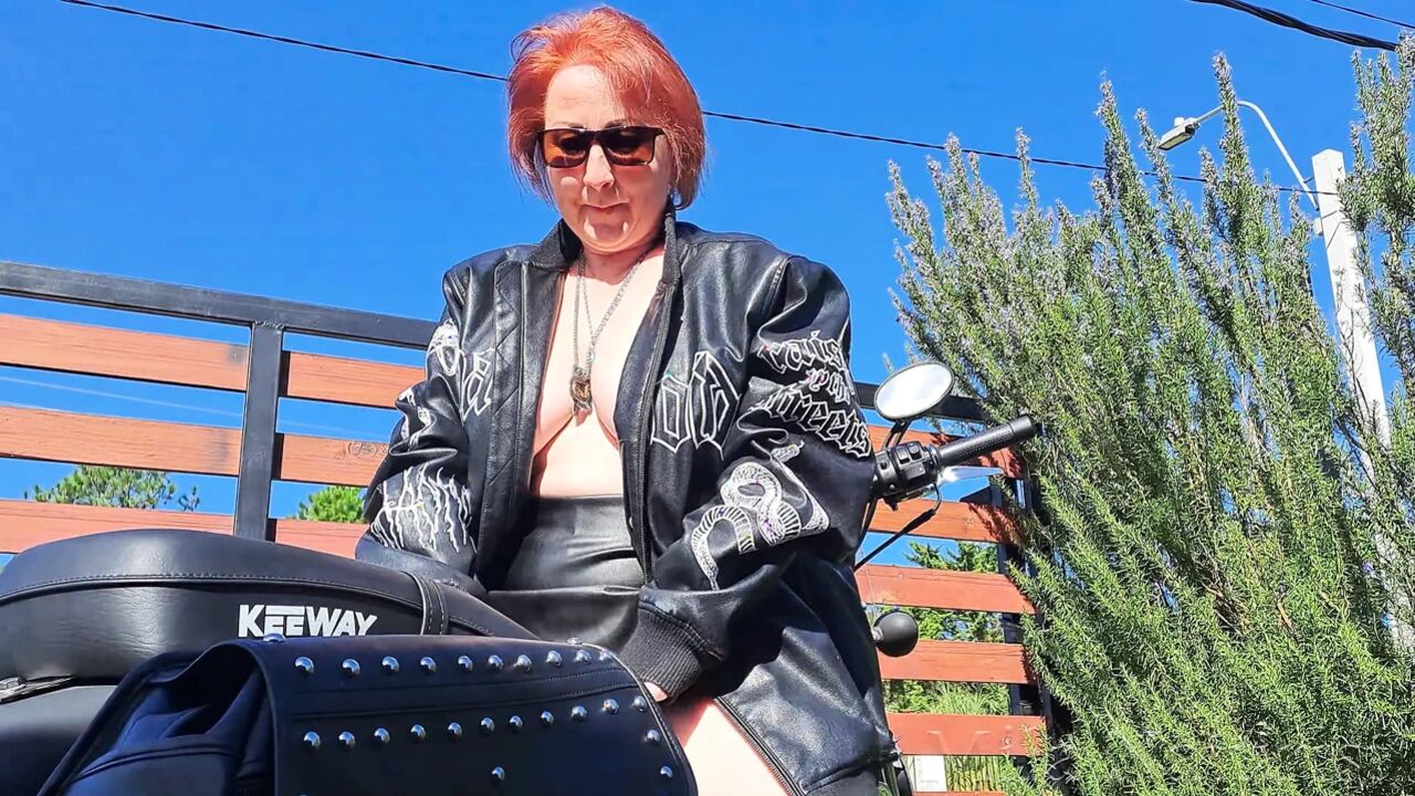 Biker Girl Behind the Scenes: Leather, Black Bike & A Naughty Secret (Full in Bio)