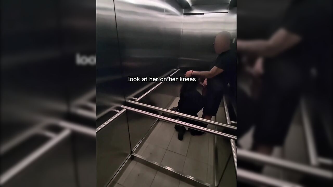 Shy Girl Gets Convinced in Elevator to Swallow a Stranger's Cum