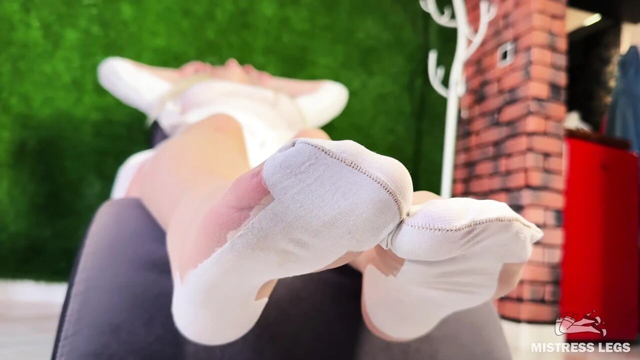 White Stockings Foot Tease and My Ass in Background After Domination Session