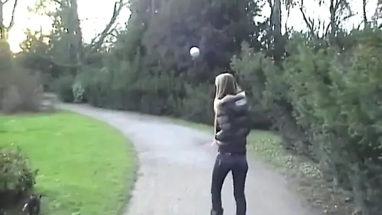 Lovely euro babe blowing dick outdoors before banging in house