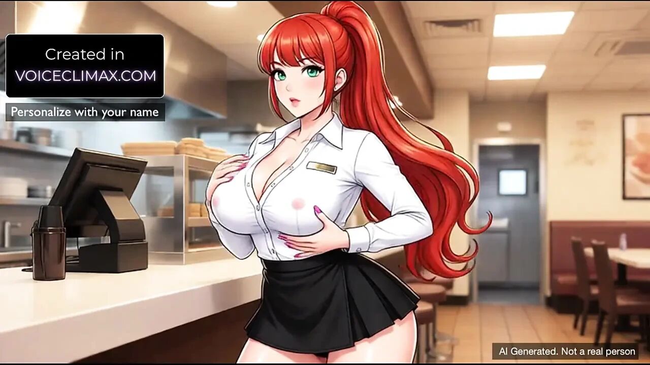 The woman working at the fast food counter seduces me with steamy jerk-off instructions - F4M joi animated