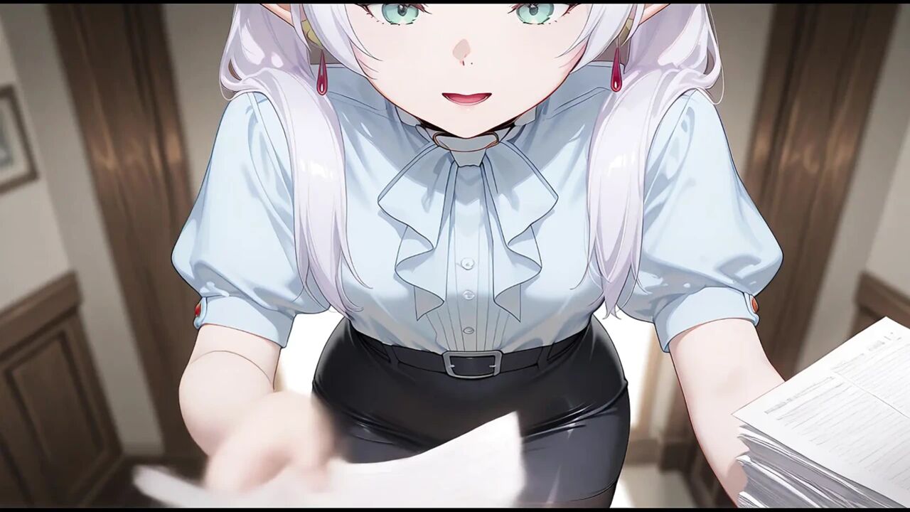 Frieren came to her boss to ask for a raise. Frieren has sex with her boss. Frieren hentai cosplay