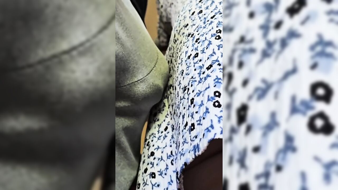 Stranger Cums Hard Inside Her Panties Under Skirt on Subway Train