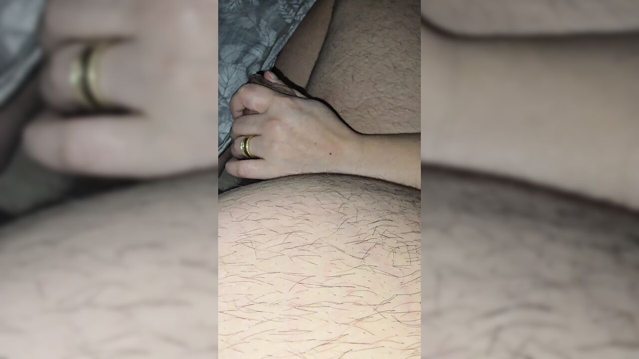 Sexy and hot step mom gives step son a perfect handjob after honeymoon