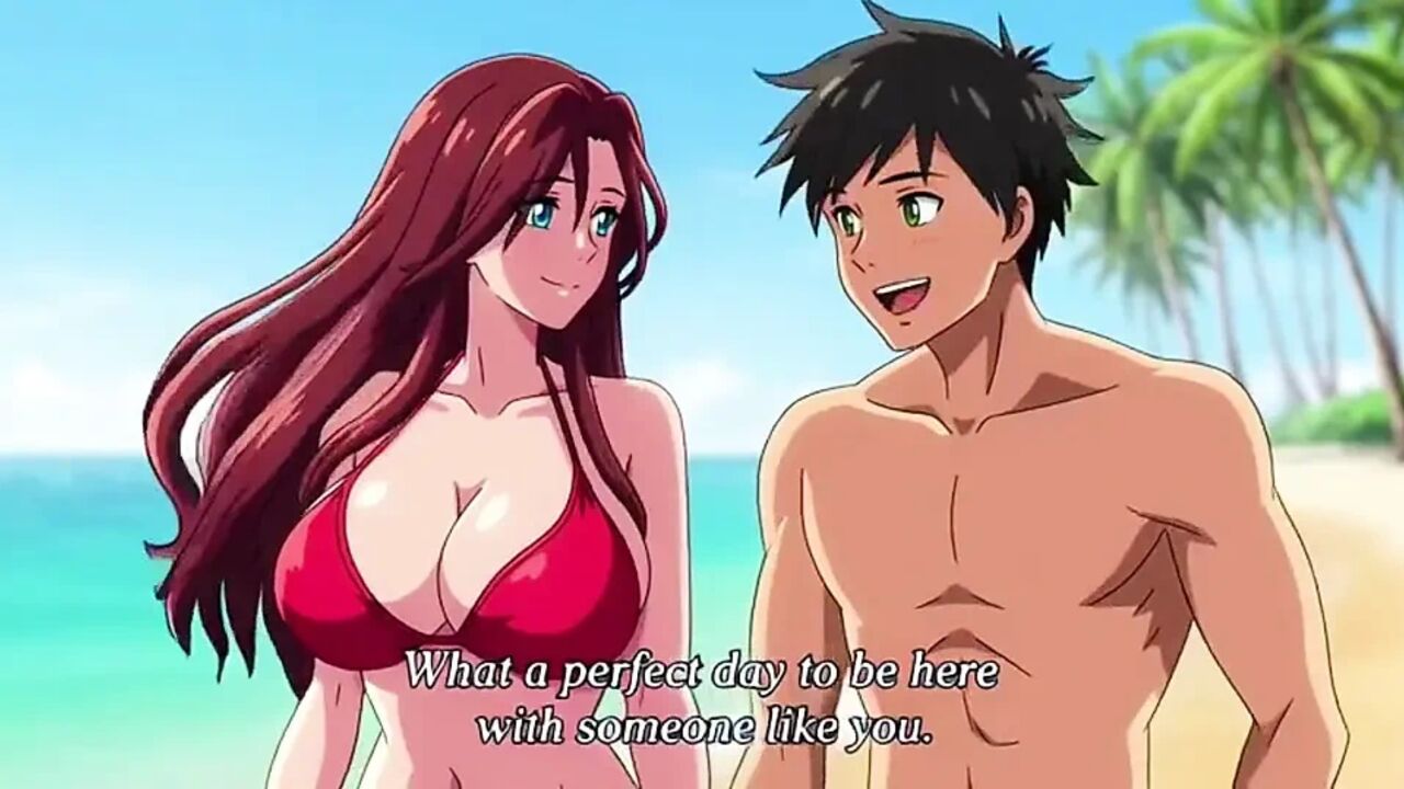 Beautiful woman on beach seduced by a hot guy