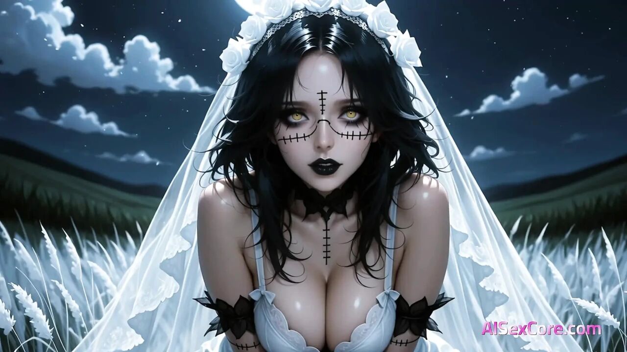 Moonlit zombie bride gets banged in her torn dress as haunted winds fuel her lust for sex (AI Porn)