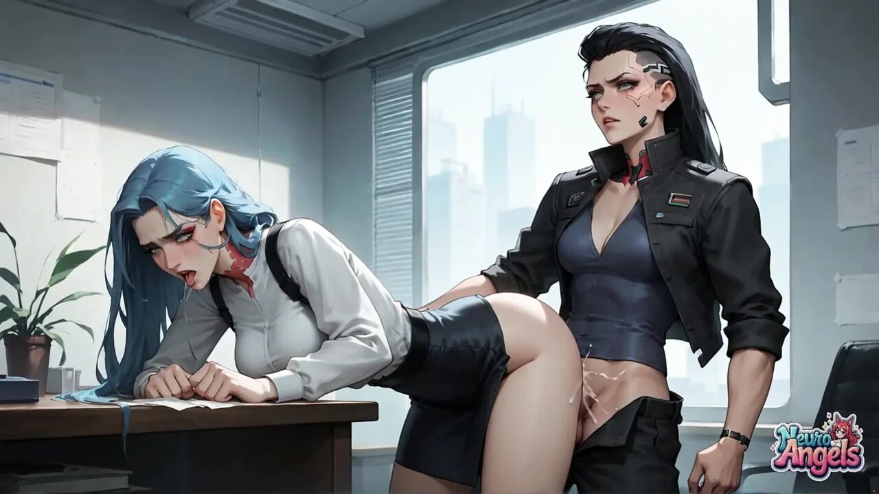 Neuro Angels: Blue-haired Goddess Drenched in Creamy Office Squirting