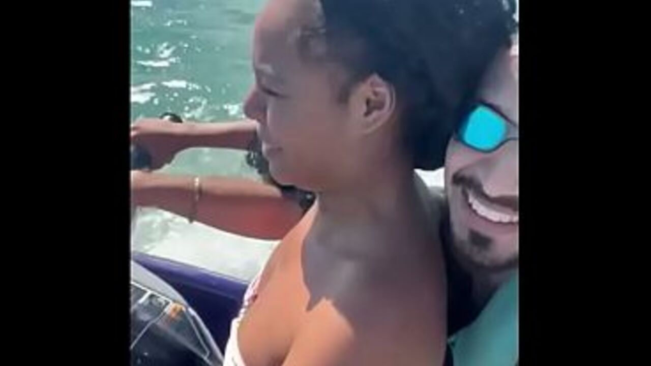Young slut left her husband on the beach and had sex with the instructor on the jet ski.
