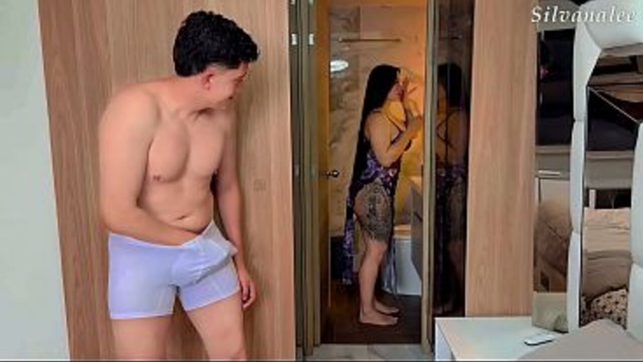 My stepmother catches me masturbating for her