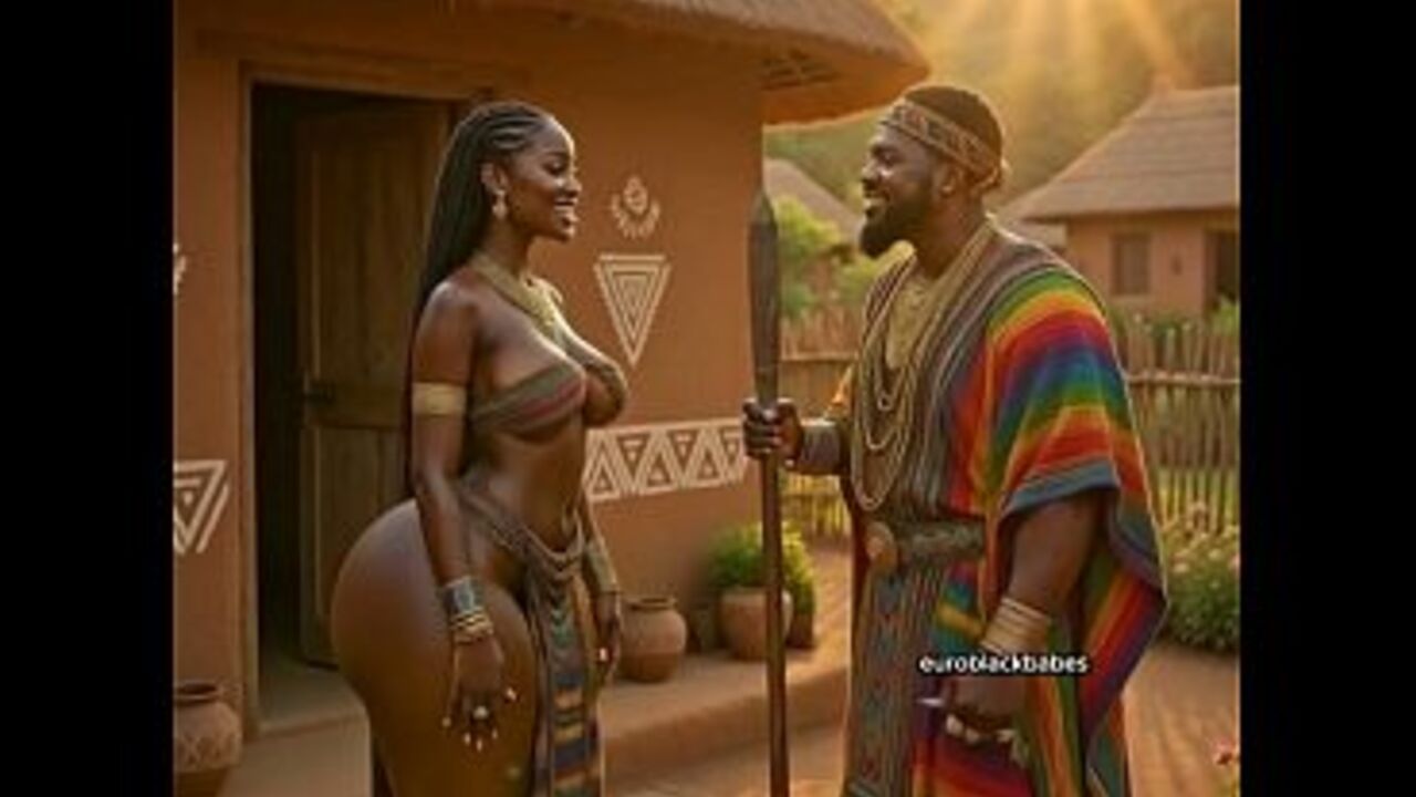 Sexy African AI ebony village maiden big boobs big ass seduced and raw fucked by handsome big dick prince. Hardcore creampie sex in traditional hut: blowjob, doggy, missionary, massive tits bouncing