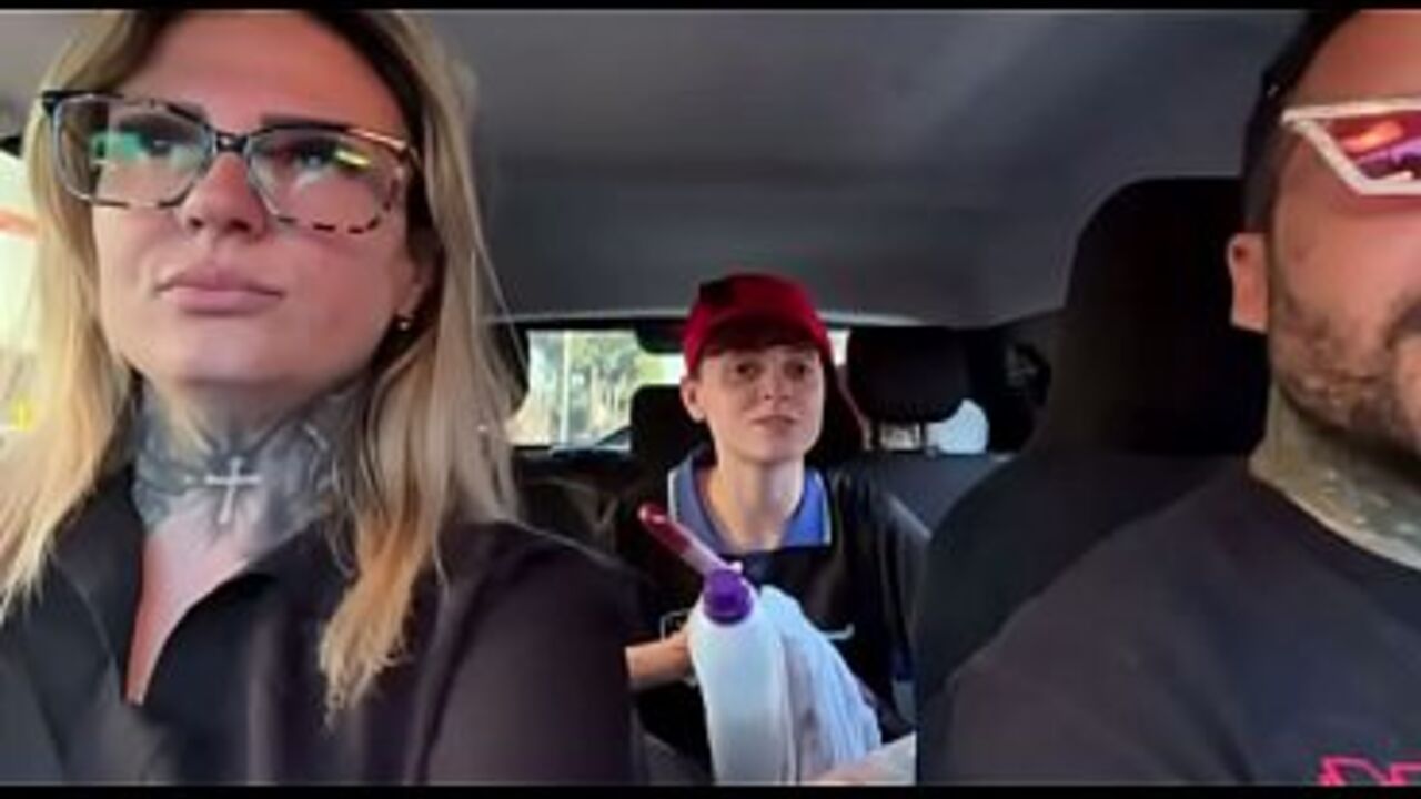 I found a window cleaner at the traffic light! And I called her over to be a porn actor and have hot sex in our car in the middle of the street. I made her all wet and she smeared our entire car seat.