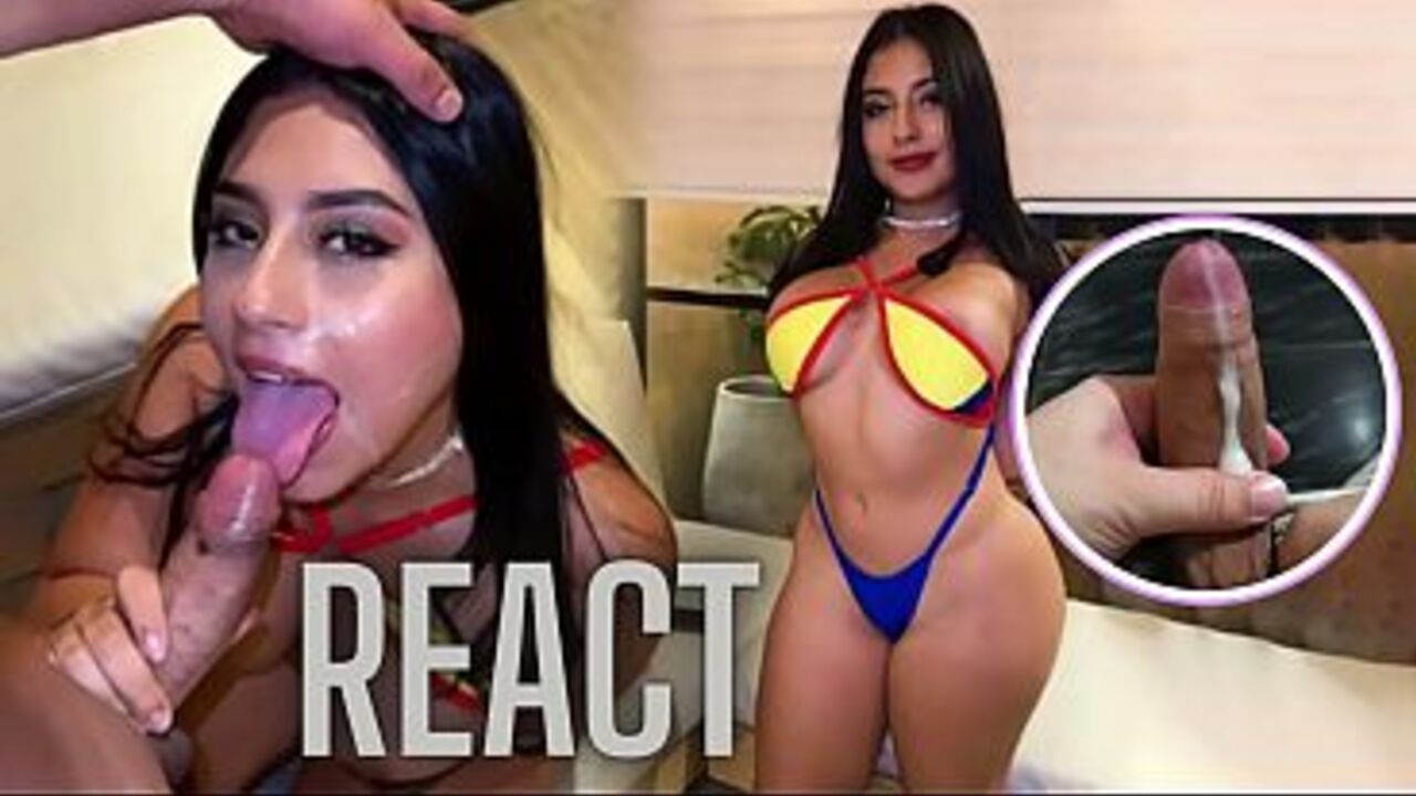 React: Colombian celebrating World Cup: lots of cum on her face and intense sex.