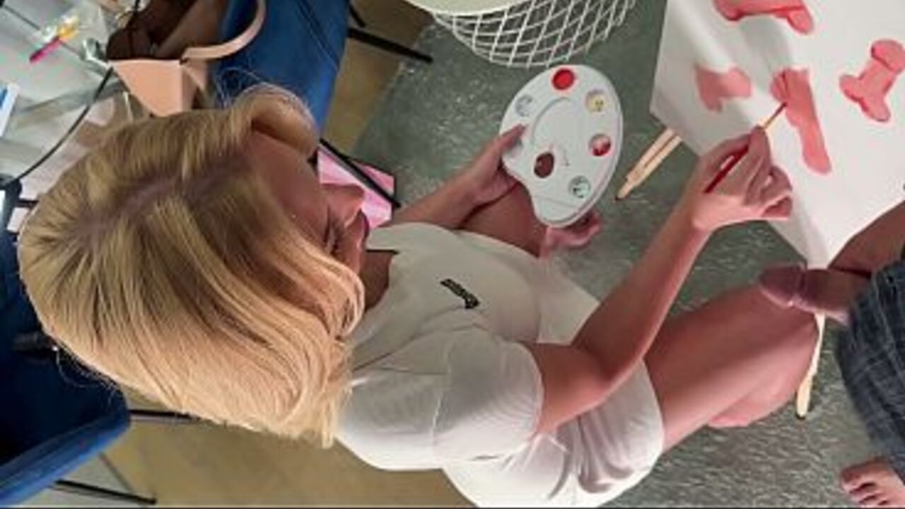 All natural big tits big ass hot MILF painter wants her model to masturbate for her own pleasure while painting him